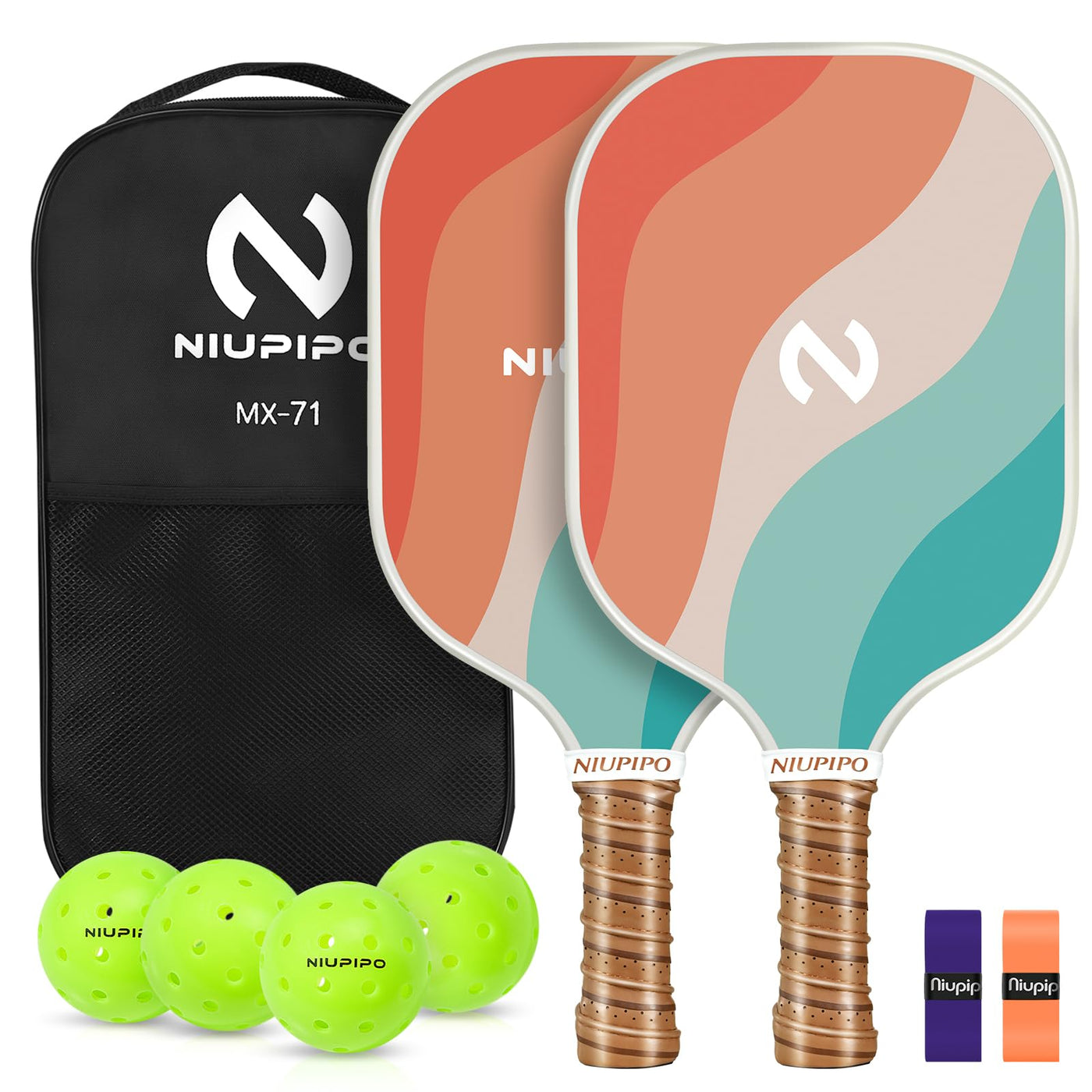 Niupipo Pickleball Paddles, Carbon Fiber Pickleball Paddle Set of 2 with Larger Sweet Spot, Honeycomb Core, Complete Pickleball Paddle Set for Beginners and Advanced Players