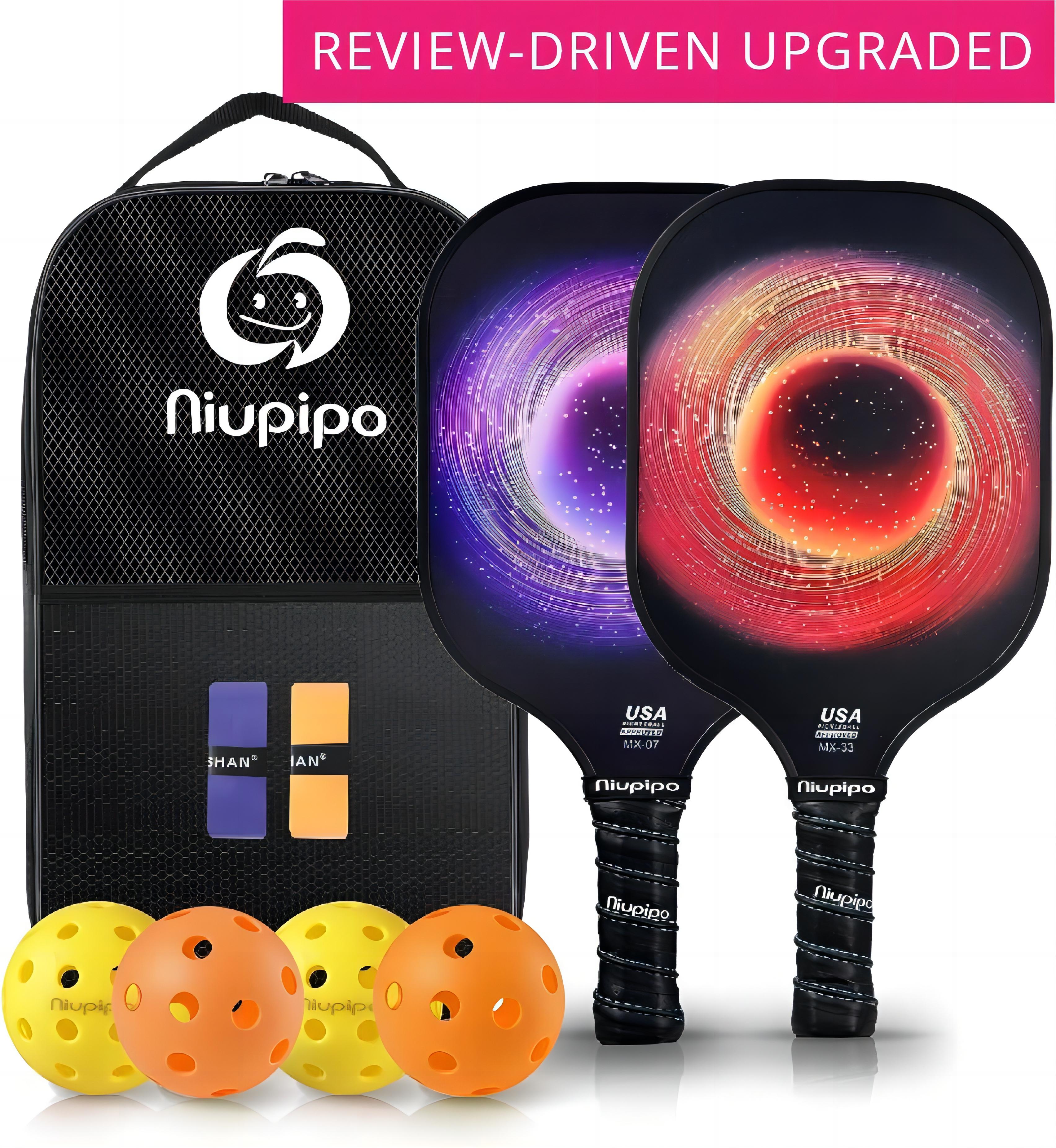 ピックルボール パドル NIUPIPO カーボン エッジレス 20mm Carbon Fiber Pickleball Paddle Set