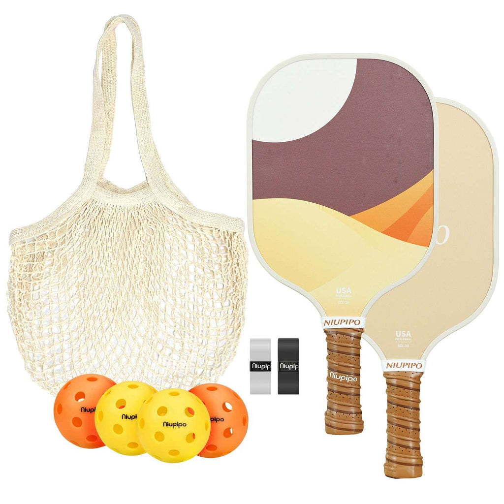 Fiberglass Pickleball Paddle California Landform Sunset MX-39 Set with 1 Bag, 2 paddles, 4 Balls and 2 Grip Tapes