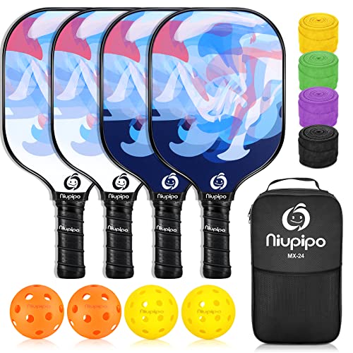 Niupipo | Fiberglass Pickleball Racquets Set of 4 w/Balls