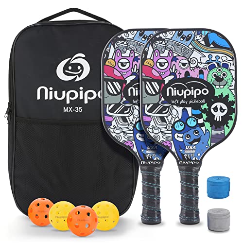MX-35 Fiberglass Cartoon Doodle Pickleball Paddles Set of 2 - niupipo