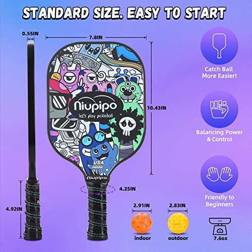 MX-35 Fiberglass Cartoon Doodle Pickleball Paddles Set of 2 - niupipo